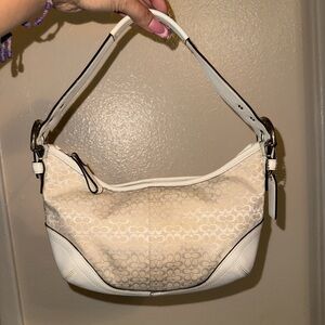 Coach Beige and White Shoulder Bag